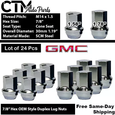 24 Chrome Gmc Sierra Yukon Oem Factory Lug Nuts M14x1.5 Fit 7/8  Hex Stock Wheel • $28.51