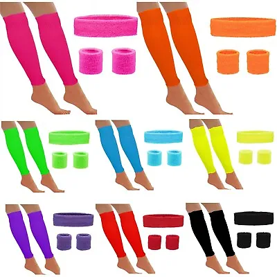 Neon Headband Sweatbands/wristbands Leg Warmers 80s Accessories Fancy Dress Sets • £5.49