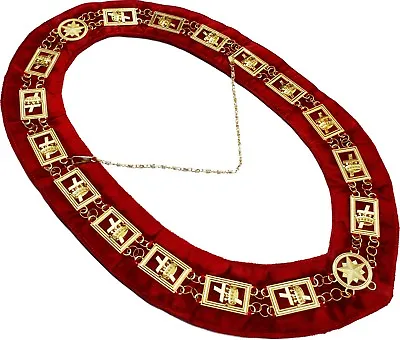 Masonic Regalia Knights Templar Metal Golden Chain Collar Red Velvet Backing • $102.19