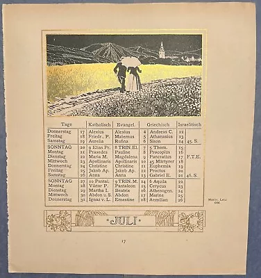 Calendar Print By Maximilian Lenz  For Ver Sacrum  Kalender July 1902 Heft 1 • $85