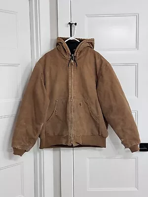 Vintage Carhartt Jacket Mens Size Large Hooded Brown J130 Full Zip Fully Lined • $135