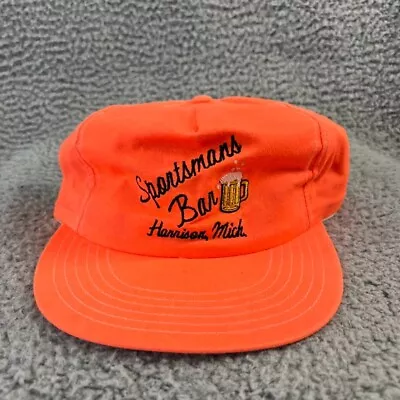 Vintage Sportsman Bar Snapback Hat Neon Orange Harrison Michigan  Beer USA 90s • $28.83