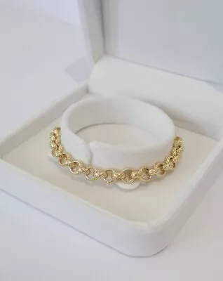 9ct Gold GF Babies Patterned Belcher Bracelet Boys Girls 6  6mm Diamond Cut • £16.99