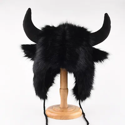 £18.23 • Buy Women Men Faux Fur Beanie Hat Cap Cute Fancy Dress Ox Horn Ear Winter Warm