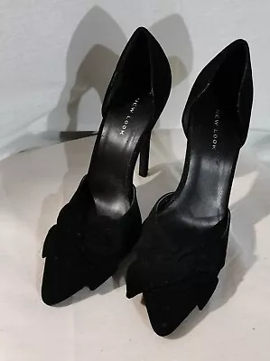 NEW LOOK Stiletto Heel Velvet Bow Detail Open Sides Evening Shoes Size 5 • £3.99