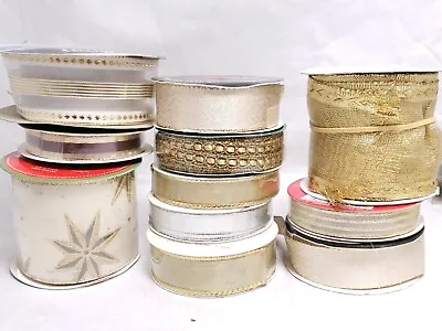 Mixed Ribbon Lot 11 Rolls Craft Ribbon Gold Silver Trim Wired Offray Sopp NOS • $9.13