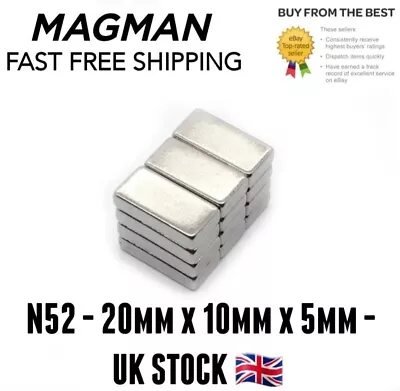 20mm X 10mm X 5mm Strongest Neodymium Block Magnets 🧲 N52 - 5pcs - 25pcs  • £13.99
