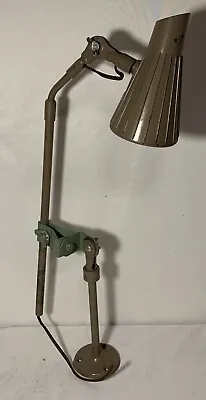 Vintage Light Green & Brown Articulating Industrial Shop Bench Light • $63