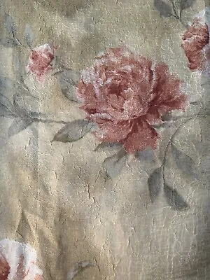 FABRIC Sheer Beige Gold With Pink Cabbage Roses 228.5 X53 • £23.16