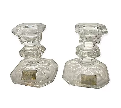 Mikasa Edinburgh Crystal Candle Stick Holders 3  Set Of 2 Made In Yugoslavia • $37