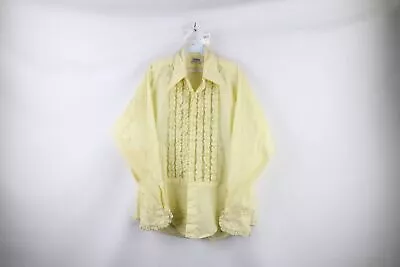 Vintage 60s Streetwear Mens 16 35 Gothic Ruffled Tuxedo Button Shirt Yellow USA • $69.95