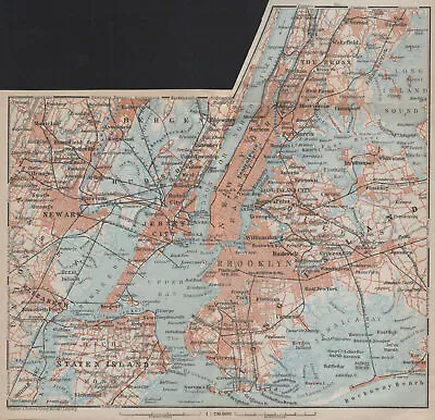 NEW YORK CITY. Manhattan Bronx Brooklyn Staten Is. Newark Jersey City 1909 Map • £5