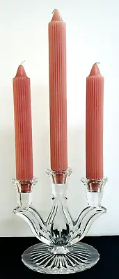VTG Crystal Glass 3 Three Arm Candelabra Candle Stick Holder W Candles Wedding • $24