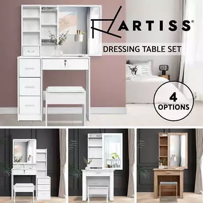 Artiss Dressing Table Mirror Stool Jewellery Makeup Storage Cabinet Organizer • $138.95