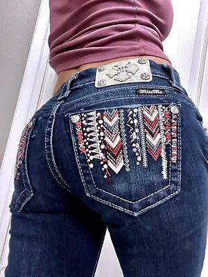 Miss Me Womens Skinny Jeans Size 26 Mid Rise Skinny Rhinestone Western Blue • $54.99