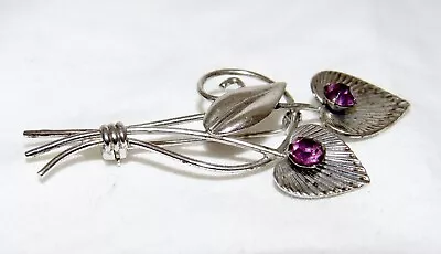 Vintage Van Dell Sterling Silver Purple Amethyst Rhinestone Flower Pin Brooch 21 • $12.99