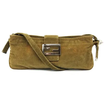 FENDI Zucca Logo Mamma Shoulder Bag Corduroy Leather Brown Italy M389 • $172.61
