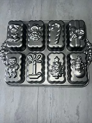 Nordic Ware Christmas Holiday Mini Loaf Baking Pan Cakes Cast Aluminum 8 Figures • $12.72