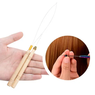 UK Nano Ring Micro Beads Hair Extension Pulling Loop Hook Tool Threader Wire 5pc • £3.99