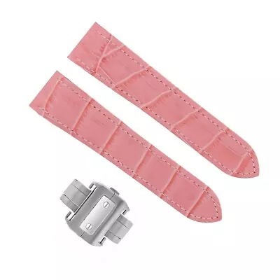 £53.97 • Buy 24.5mm Leather Strap Band For Cartier Santos 100 Chrono Xl 2740 Clasp Pearl Pink
