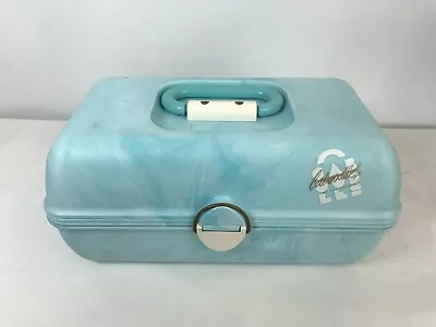 Vintage Caboodles Cosmetic Case Marble Blue White Gold Accents Removable Trays • $19.99