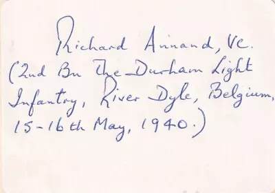 Label Signed By Richard W Annand VC.Holder  2nd Bn The Durham Light Infantry. • £9.95