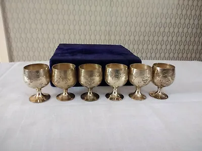 Old Set Of 6 Mini Small Floral Goblets Cups EPNS In Velvet Box Silver Cup Goblet • £24.95