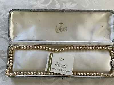 Vintage Lotus Simulated Pearl Necklace Original Box • £17