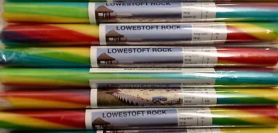 SIX Sticks Of Traditional Seaside Rock - Rainbow Fruit Flavour Made In Blackpool • £4.99