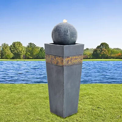 Electric Garden Water Feature Statue W/ Led Light Sphere Ball Trapezoid Fountain • £95.95