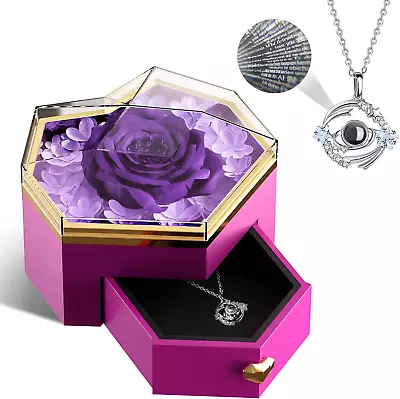 Gifts For Wife From Husband Preserved Rose With I Love You Necklace - Womens Ro • $37.85