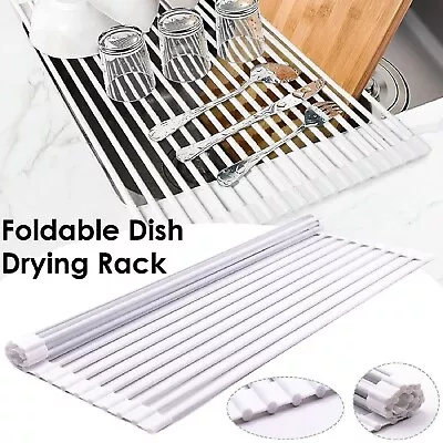 Roll Up Dish Drying Rack Over Sink Dish Rack Drainer Foldable Kitchen Counter AU • $27.49