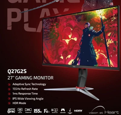 $496.95 • Buy AOC 27inches IPS QHD 155Hz 1ms 2560x1440 350 Cd/m2 G Sync Compatible HDR Mode