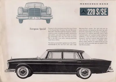Mercedes-Benz 220 S SE Saloon 1959-61 UK Market Foldout Brochure S-Class Fintail • $44.76