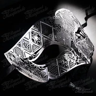 Luxury Light Metal Venetian Masquerade Mask For Men M7156 [Silver] • $14.95