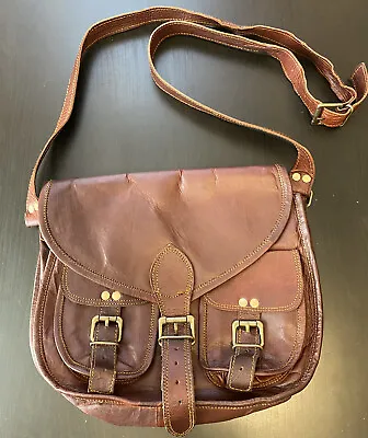 Vintage Saddle Mail Messenger Cross Body Bag Brown Buckle Red Leather • $40