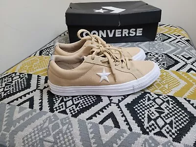 EUC Womens Converse One Star Canvas Trainers Size 6 EU 39 Light Tan White Grey • £29.99