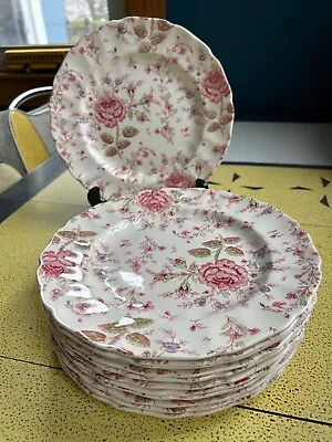 Johnson Brothers Rose Chintz Set Of 12 Dinner Plates Pink Mark Flower Floral • $99.99