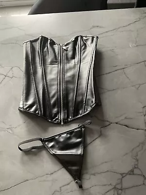 Women Sexy Leather Look Corset /Burlesque Basque Top & Thongs Size 2xl • £12