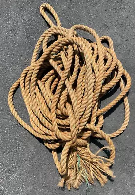 Vtg. 1  Dia. Nautical Twisted Manila Rope For DockBlock Pulley Industrial 90` • $49.95