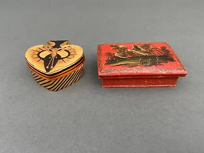 Two Wooden Boxes And Straw Marquetry 1900 & Medium Xxe G2833 • $32.46