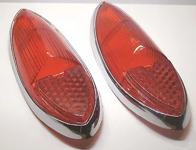 1960-1969 VW Karmann Ghia Tail Light Lens Pair W/ Screws Red W/ Chrome Ring • $83.85