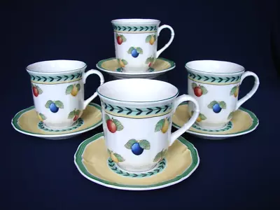 Set Of 4 Villeroy & Boch FRENCH GARDEN FLEURENCE Mugs With Saucers • $39.95