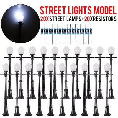 20Pcs Model Railway Lamppost Lamps Street Lights Set Mini O Scale LED 97mm • $18.77