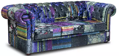 FAST DELIVERY Chesterfield Three Seater Sofa In Patchwork Multicolour Velvet • £999.99