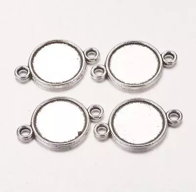 10 BLANK ROUND CABOCHON LINKS CONNECTOR SETTINGS 10mm TRAY TIBETAN SILVER CAB15 • £3.19