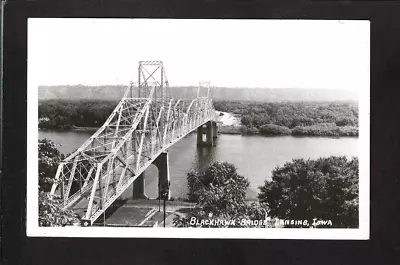 Lansing Iowa IA 1940s RPPC Old Steel Black Hawk Bridge Over Mississippi River • $11.98