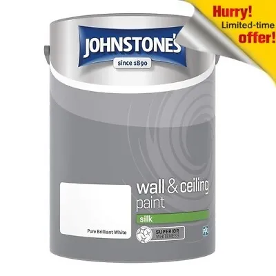 SALE  Johnstones Silk Pure Brilliant White Wall & Ceiling Emulsion Paint 5Litres • £20.95