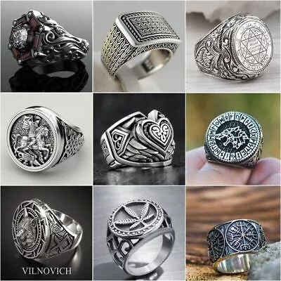 Fashion Men Viking Ring Punk Stainless Steel Rings Party Jewelry Gift Size 7-13 • $2.17