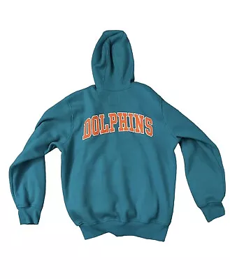 Miami Dolphins Zip Embroidered Rib Knit Hoodie Fleece Lining Men Large Rare!! • $60